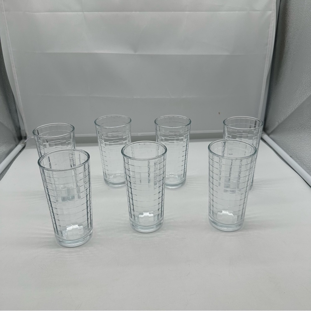 Vintage Set of 7 Pasabahce Juice Glasses PAB1 Textured Clear 8 OZ MCM